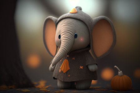 This cute little elephant is getting into the Halloween spirit with a fun costumeの素材