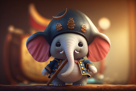 This cute little elephant is ready to set sail and go on a treasure hunt in his pirate costumeの素材