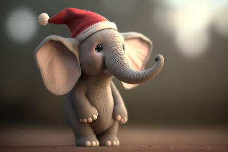 A tiny, adorable elephant dons a Santa hat to get into the holiday spiritの素材