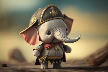 This cute little elephant is ready to set sail and go on a treasure hunt in his pirate costumeの素材
