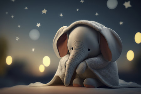 Cute little elephant takes a nap under a soft and warm blanket, dreaming sweet dreamsの素材