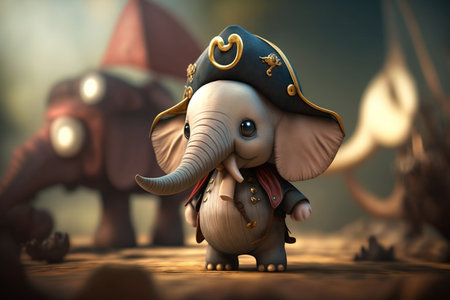 This cute little elephant is ready to set sail and go on a treasure hunt in his pirate costumeの素材