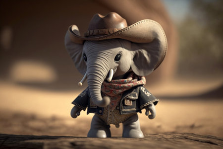 A cute little elephant dressed as a cowboy, ready for some Wild West funの素材