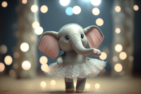 A sweet little elephant girl dances in a pink tutu costume in this charming illustrationの素材