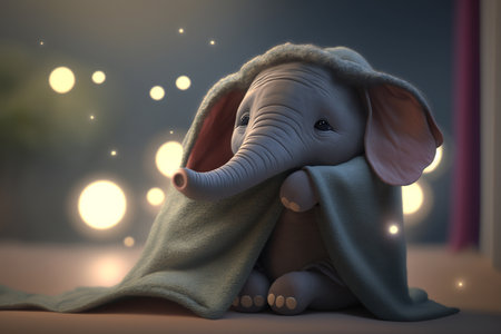 Cute little elephant takes a nap under a soft and warm blanket, dreaming sweet dreamsの素材