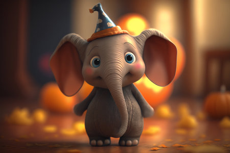 This cute little elephant is getting into the Halloween spirit with a fun costumeの素材