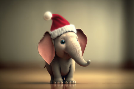 A tiny, adorable elephant dons a Santa hat to get into the holiday spiritの素材