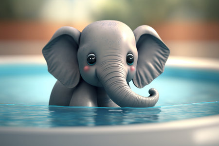 Cooling off on a hot summer day - this cute little elephant is enjoying a dip in the poolの素材