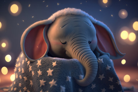 Cute little elephant takes a nap under a soft and warm blanket, dreaming sweet dreamsの素材