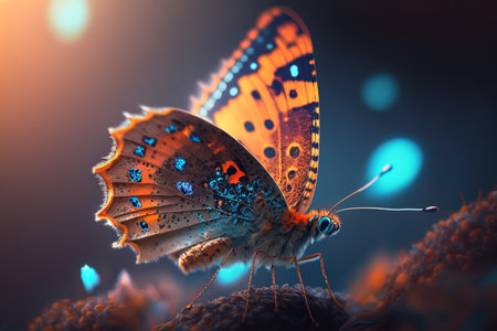 A hyperrealistic illustration of an insect resembling a butterfly in a magnified close-up view.の素材