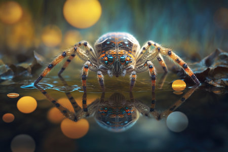 Detailed illustration of a fishing spider insect, with intricate details and textures in a close-up viewの素材