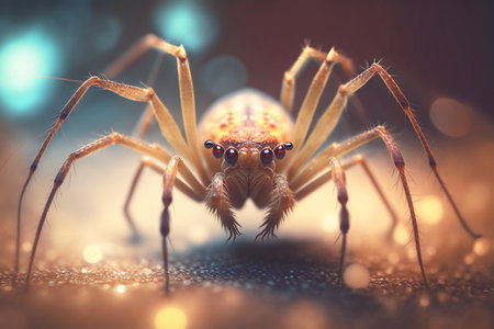 This hyper-realistic illustration depicts a spider-like insect resembling a brown recluse spider, magnified to show intricate details.の素材