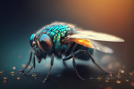 A stunning and detailed illustration of a fly-like insect with a hyper-realistic finish in an extreme close-up shot.の素材