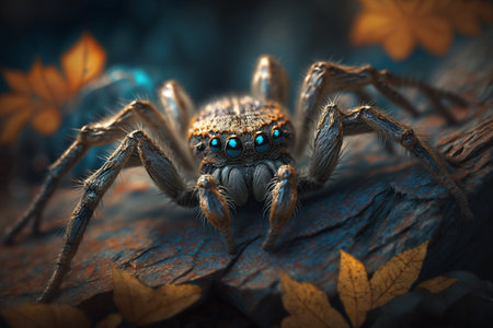 A detailed and realistic drawing of a wolf spider insect, shown in close-up to reveal its intricate features and textures.の素材