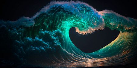 Colorful waves in the ocean in Japanese photorealistic art style AI generated illustrationの素材