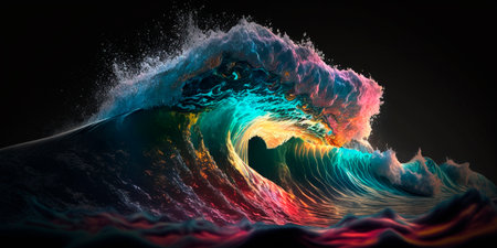 Colorful waves in the ocean in Japanese photorealistic art style AI generated illustrationの素材