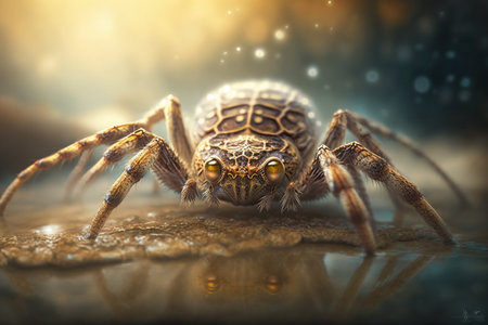 Detailed illustration of a fishing spider insect, with intricate details and textures in a close-up viewの素材
