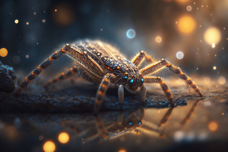 Detailed illustration of a fishing spider insect, with intricate details and textures in a close-up viewの素材