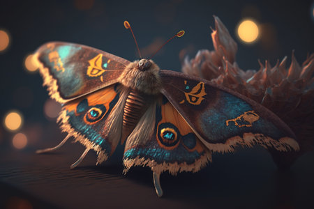Detailed and lifelike illustration of an insect resembling a moth, captured in close-up detail to showcase its unique features.の素材