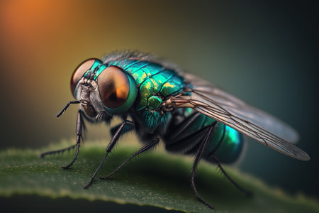 A stunning and detailed illustration of a fly-like insect with a hyper-realistic finish in an extreme close-up shot.の素材