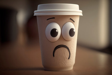 Illustration of a sad coffee or tea mug AI generatedの素材