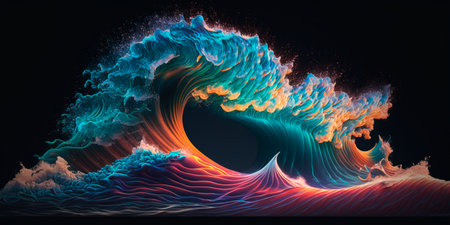 Colorful waves in the ocean in Japanese photorealistic art style AI generated illustrationの素材