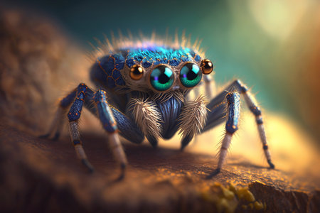 Close-up hyperrealistic illustration of an insect resembling a jumping spiderの素材