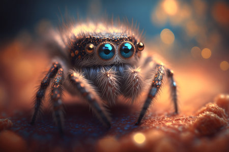 Close-up hyperrealistic illustration of an insect resembling a jumping spiderの素材