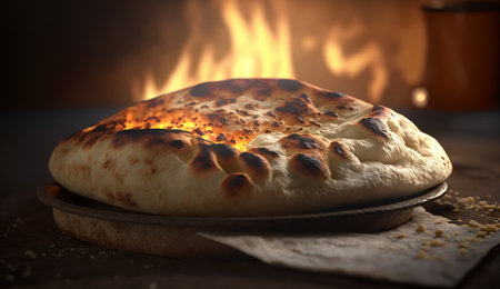 Experience the soft and fluffy texture of Naan, a popular Indian bread that is a must-have accompaniment to every meal.の素材