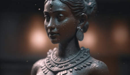 Marvel at the beauty and intricacy of this stone sculpture portraying Ahalya, the wife of the revered Seer Gautam, in stunning detail and artistry.の素材