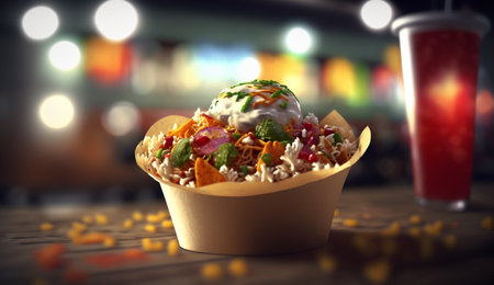 Indulge in the bold and complex flavors of Bhelpuri, a popular Indian street food made with puffed rice, vegetables, and tangy chutneysの素材