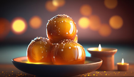 Savor the delectable sweetness of Gulab Jamun, a popular and authentic Indian dessert that boasts a glossy texture and an irresistible taste.の素材