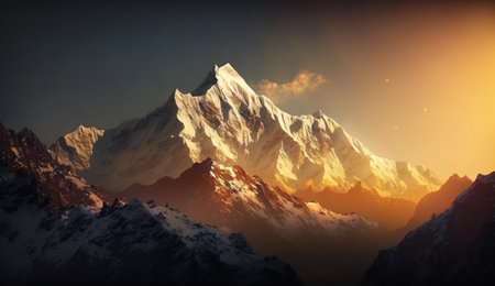 This stunning photograph captures the magic of a Himalayan sunrise, painting the majestic mountains with a golden glow and creating a moment of awe-inspiring beauty.の素材