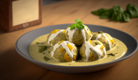 Indulge in the heavenly flavors of Malai Kofta, a delicious Indian dish featuring creamy dumplings in a rich tomato-based sauce.の素材
