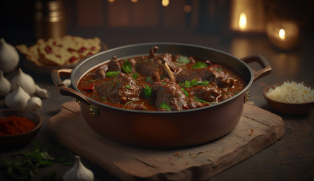Indulge in the flavors of India with Rogan Josh, a spicy and aromatic dish featuring tender meat in a rich and flavorful tomato-based sauce.の素材