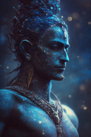 A divine portrait of Varuna, the god of water and skies in Hindu mythology.の素材