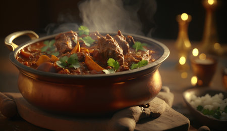 Indulge in the flavors of India with Rogan Josh, a spicy and aromatic dish featuring tender meat in a rich and flavorful tomato-based sauce.の素材