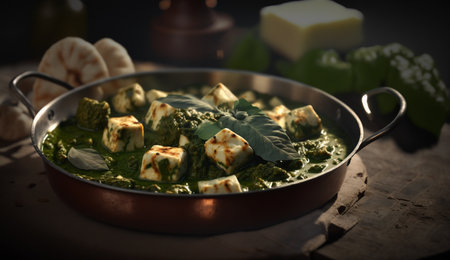 Experience the vibrant colors and spices of India's festivals with Palak Paneer, a delicious vegetarian dish made with spinach and paneer cheese.の素材