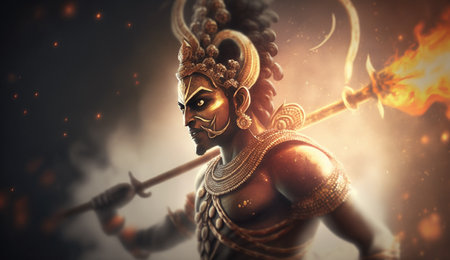 Experience the beauty and courage of the legendary hero Rama, depicted in a stunningly captured portrait that celebrates the heroism of the Ramayana epic.の素材