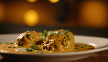 Indulge in the heavenly flavors of Malai Kofta, a delicious Indian dish featuring creamy dumplings in a rich tomato-based sauce.の素材
