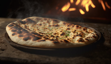 Experience the soft and fluffy texture of Naan, a popular Indian bread that is a must-have accompaniment to every meal.の素材