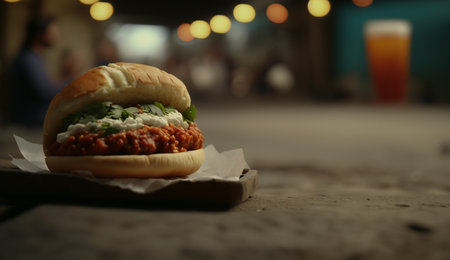 Mouth-watering Vada Pav - a famous Indian street food snack made with potato fritters and spices sandwiched in a bunの素材
