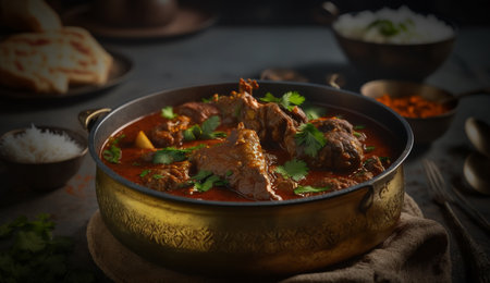 Indulge in the flavors of India with Rogan Josh, a spicy and aromatic dish featuring tender meat in a rich and flavorful tomato-based sauce.の素材