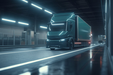 Experience the future of trucking with AI-controlled vehicles, optimized for safety, efficiency, and reliability.の素材