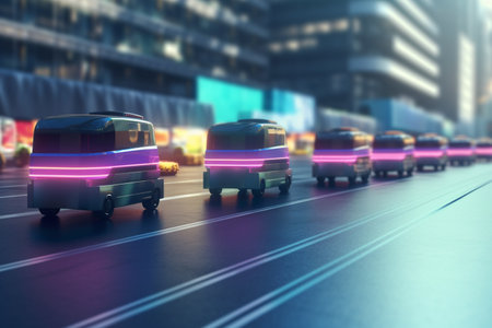 Experience the future of trucking with AI-controlled vehicles, optimized for safety, efficiency, and reliability.の素材