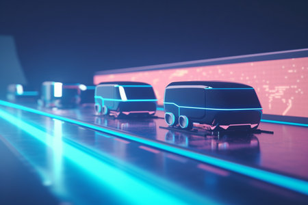 Experience the future of trucking with AI-controlled vehicles, optimized for safety, efficiency, and reliability.の素材