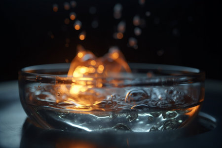 This AI-generated illustration showcases the physical process of boiling in a glass container, capturing the bubbles forming and rising to the surface.の素材