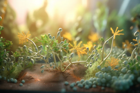 Vibrant 3D rendering showing the defense response of plantsの素材