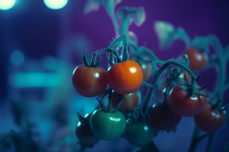 Discover the benefits of growing tomatoes under artificial UV light - faster growth, more nutrients, and a glowing appearanceの素材