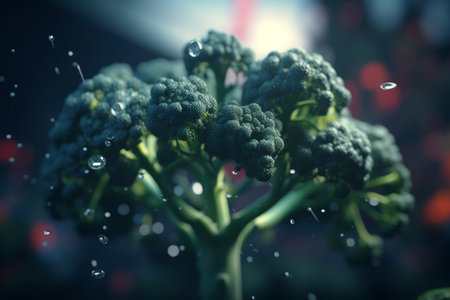 Experience the power of technology in agriculture with this stunning image of Broccoli growth under artificial UV light.の素材